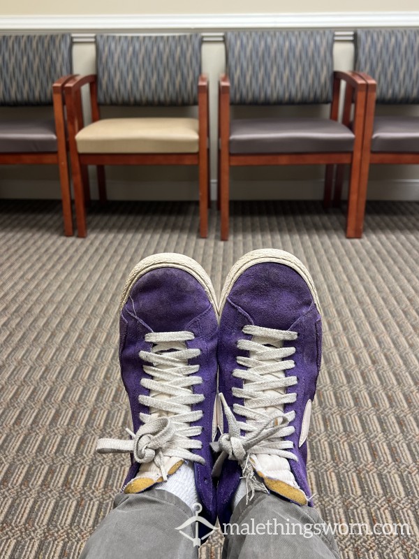 😎MR. BOSS'😎 MANY YEARS WORN Purple NIKE Sneakers High Tops 💜
