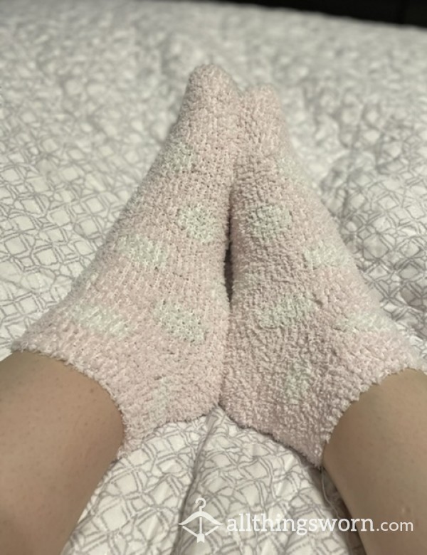 Pink With White Dots Fluffy Socks