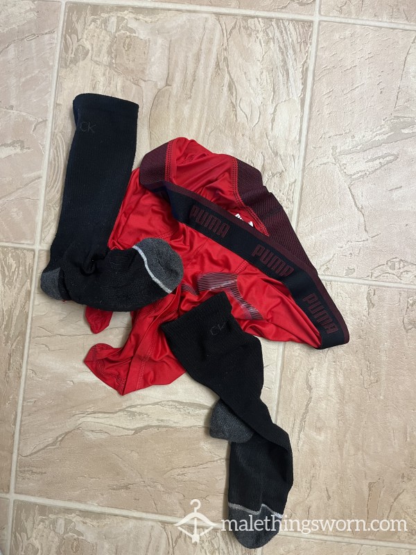 2 Day Worn Puma Athletic Underwear And Calvin Klein Socks