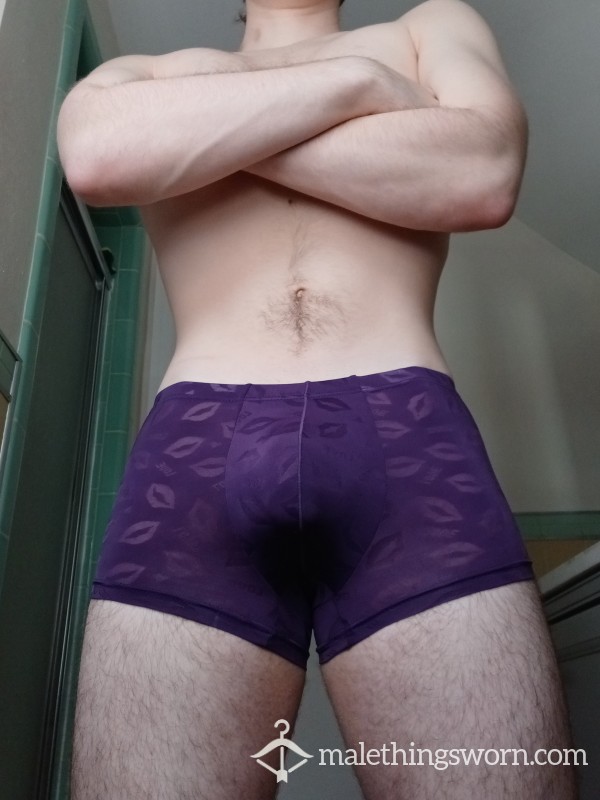 Purple Lipstick Print Sheer Silky Underwear