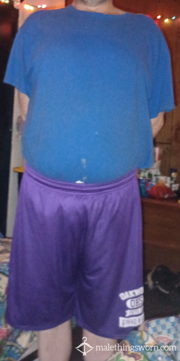 Purple Phys Ed Shorts And Blue Shirt