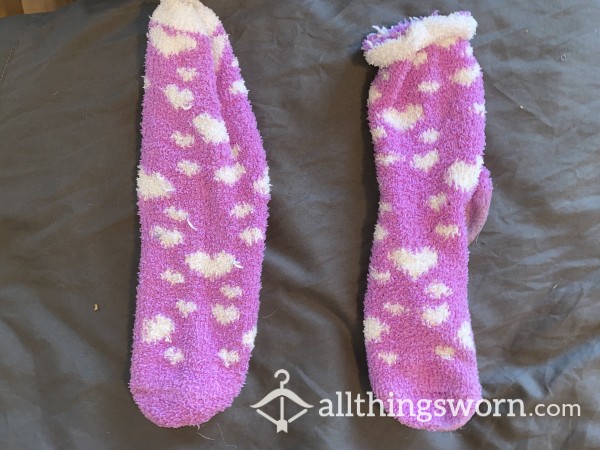 Purple & White Heart Dirty Fuzzy Socks