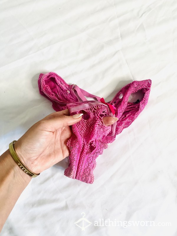 Raggedy Old Well Worn Pink Panties W/ Pink Ribbon Detail