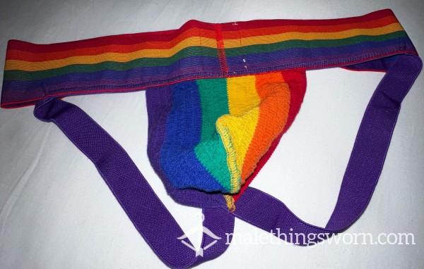 🌈🏳️‍🌈 Rainbow Jockstrap - Exceptional Quality, Worn To Ripeness And Dispatched For Your Enjoyment.... 🌈🏳️‍🌈