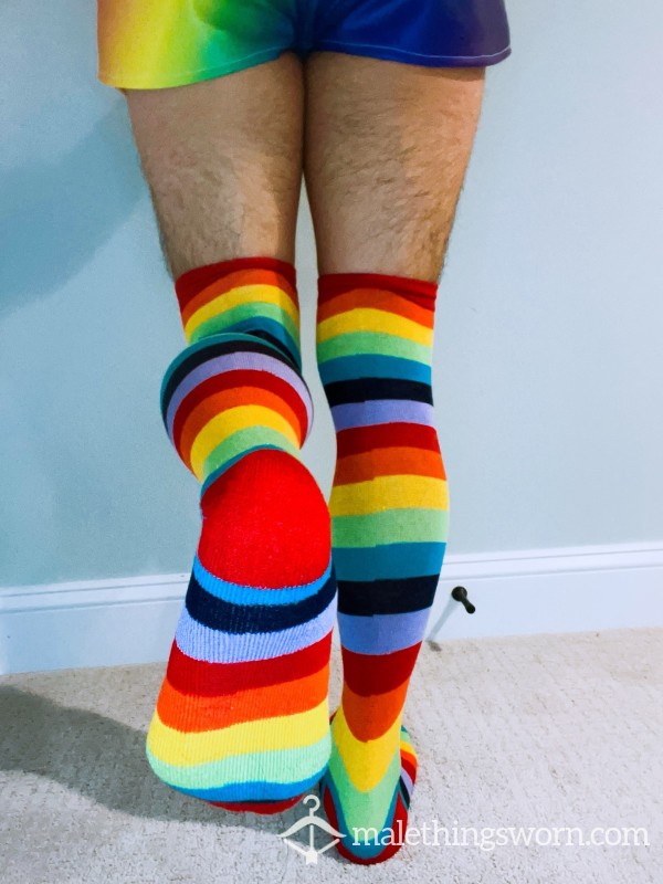 Rainbow Knee High Socks Hot Topic Rare photo