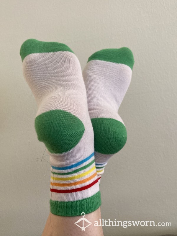 Rainbow White And Green Socks