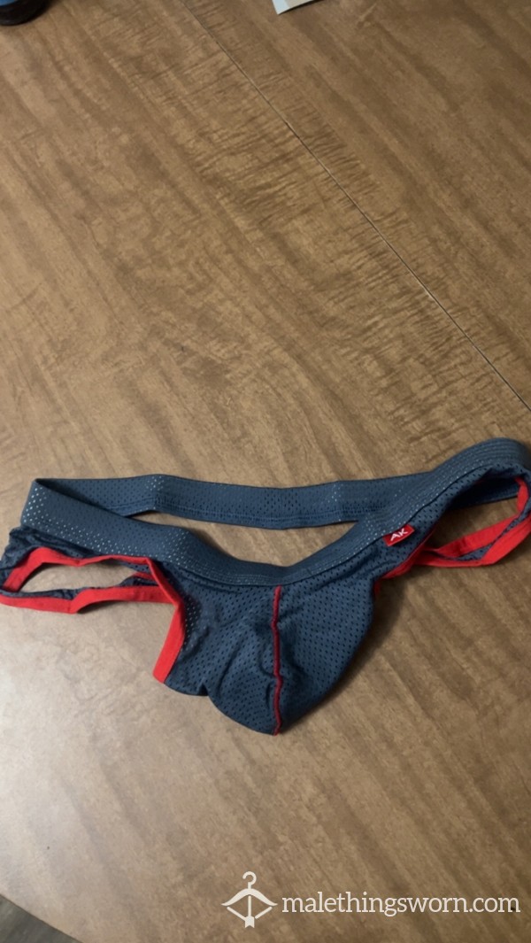 Red And Grey Used And Abused Musky Jock Strap. Super Rank And Stinky!
