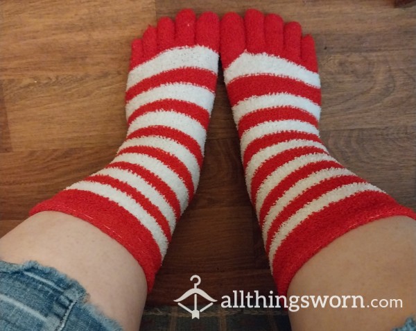 Red And White High Toe Socks