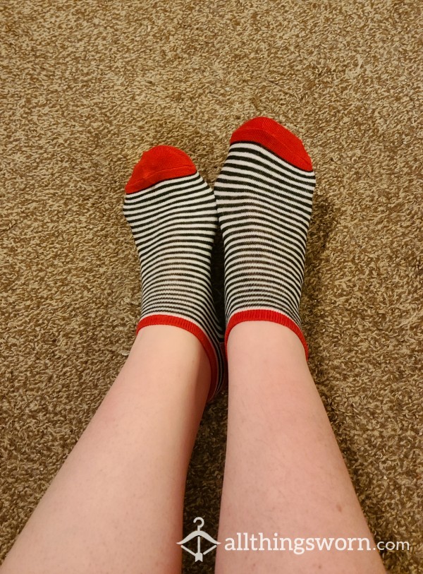 Red, Black And White Striped Socks