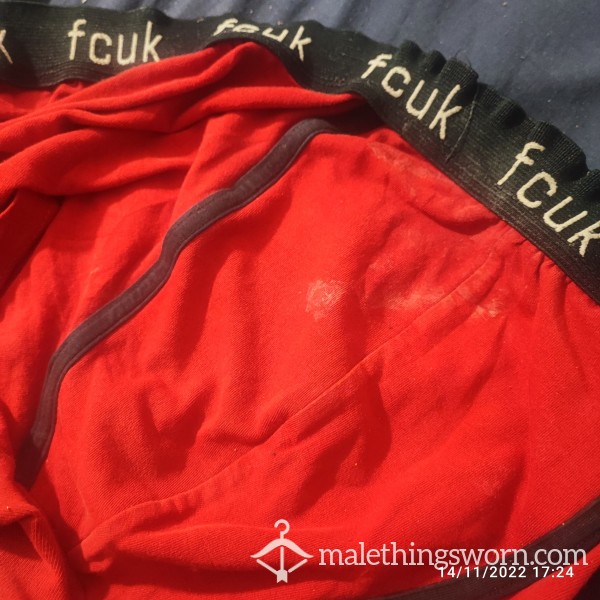 Red FCUK Boxer Brief With Cum Stains