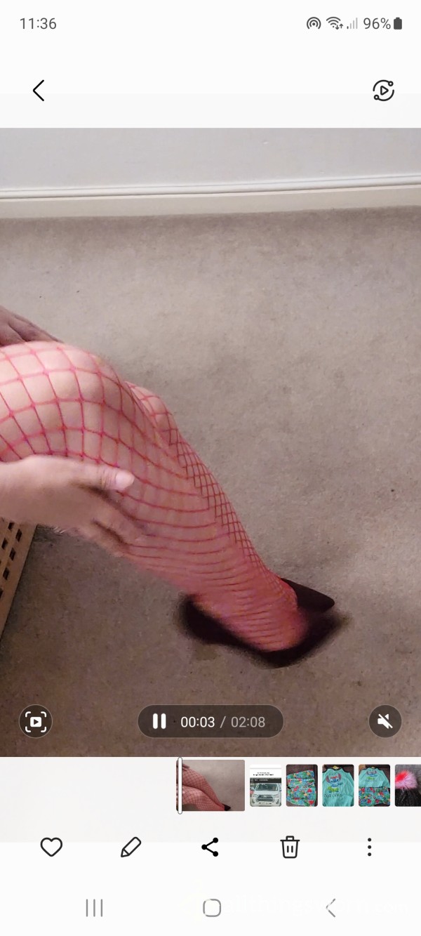 Red Fishnet Tights And Heels