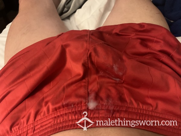Red Football Shorts With Cum On Them