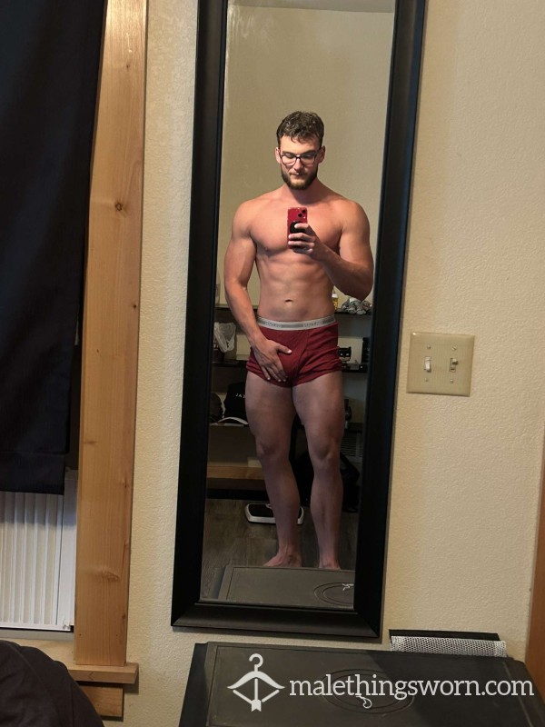Red Gildan Boxer Briefs. Heavy Wear And Tear From The Gym And Work. Extremely Musky!