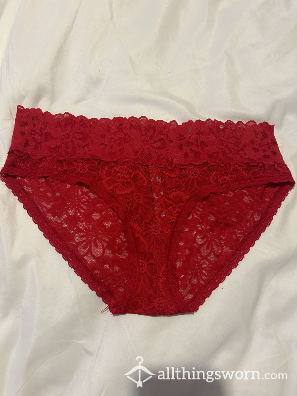 Red Lacy Knickers… Worn For 24 Hours… Including A Workout… Photos/video Proof Of Them Being Worn Included 😈