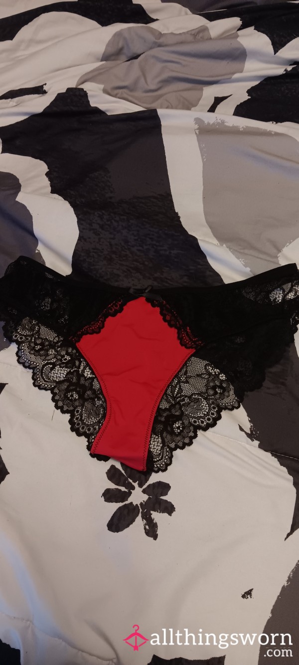 Red Nylon & Lace Cheeky Panties Size- L