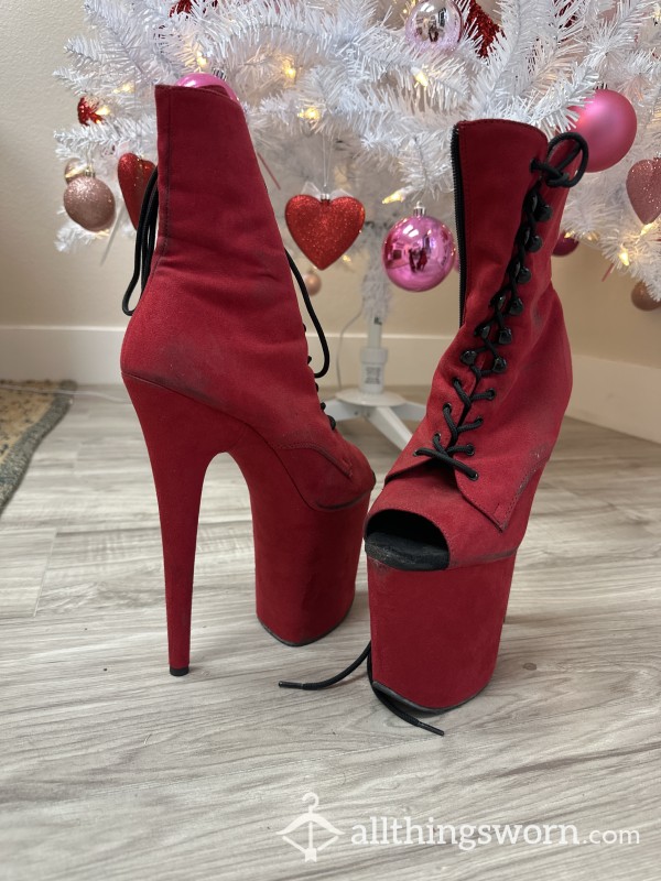 Red Suede Pleaser Boots