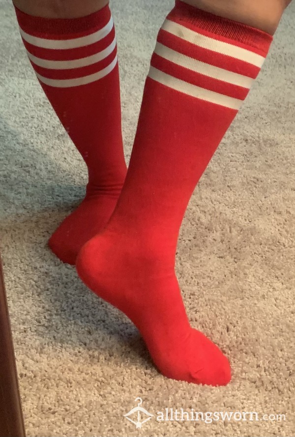 Red Tube Socks With White Stripes