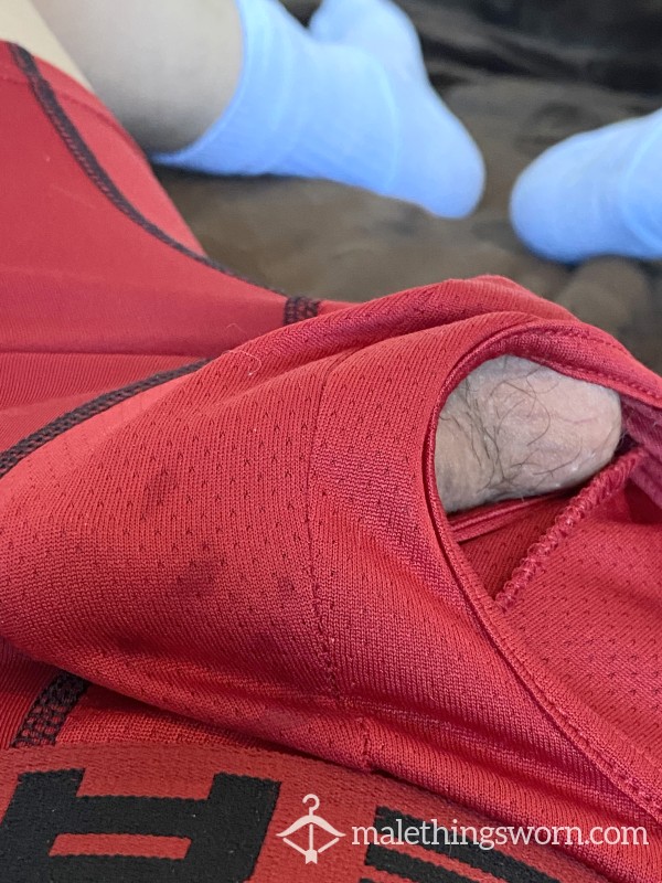 Red Underwear With Precum And My Man Musk