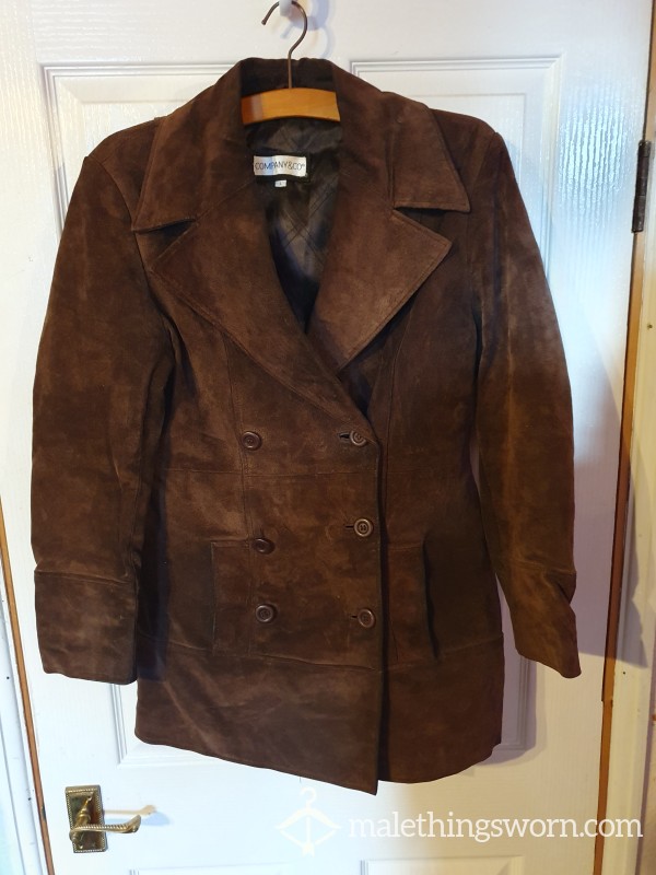 Retro Brown Suede Double Breasted Leather Jacket Size L