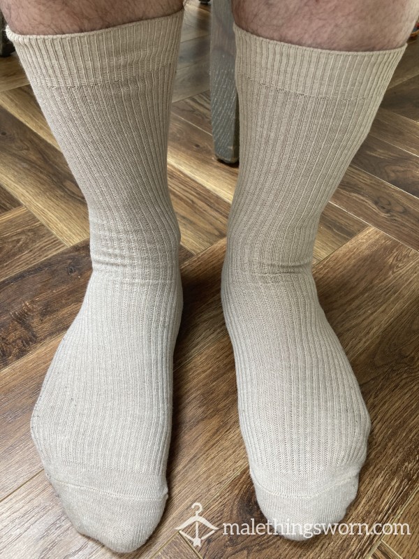 Ribbed Beige Formal Socks