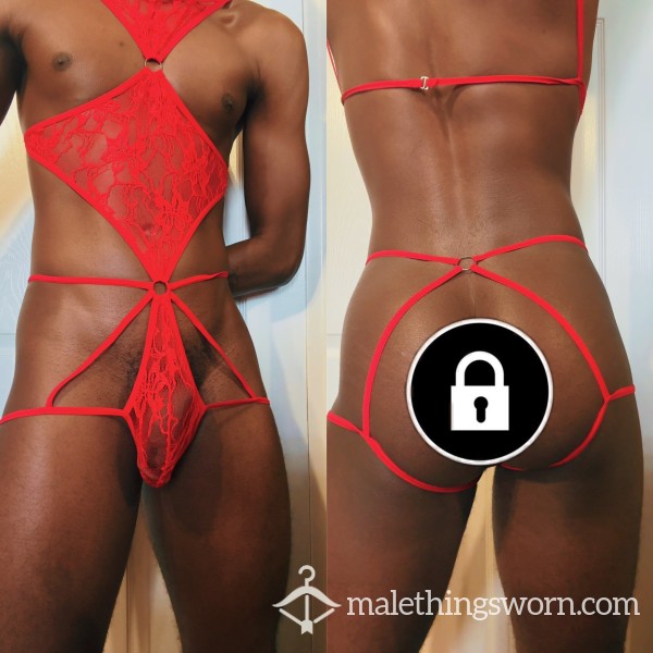 Secret Male Lace Bodysuit(Red)