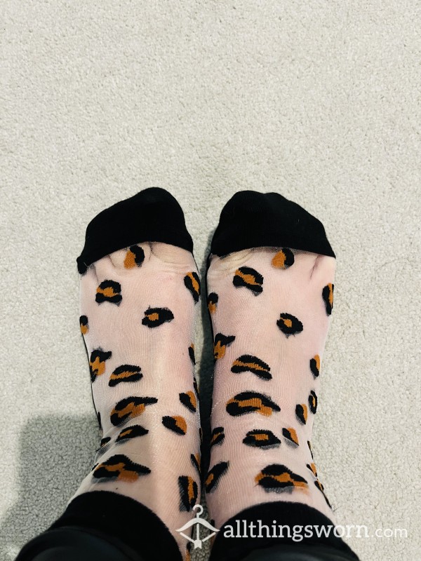 See Through Leopard Print Mesh Ankle Socks