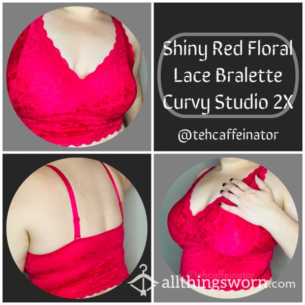 Shiny Red Floral Lace Bralette