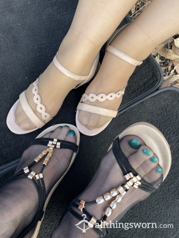 Sisters Feet In Stockings & Sandals