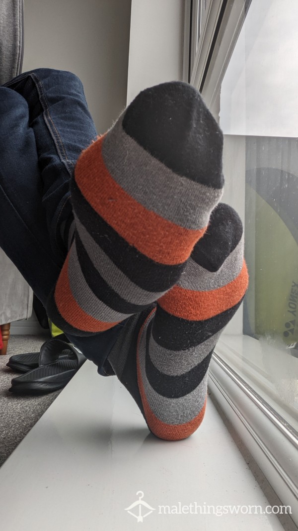 Smelly Black/Grey/Orange Striped Socks