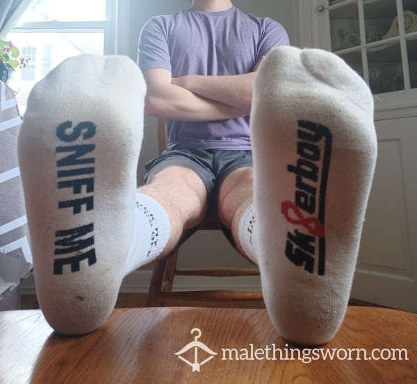 "Sniff Me" Special Order White Sk8erboy Brand Socks, Customization Available
