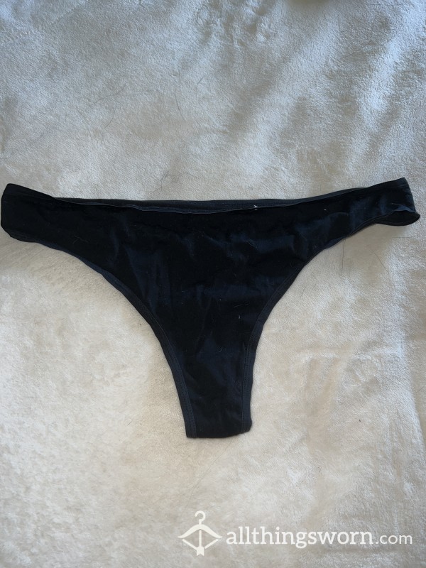 Solid Black Cotton Thong