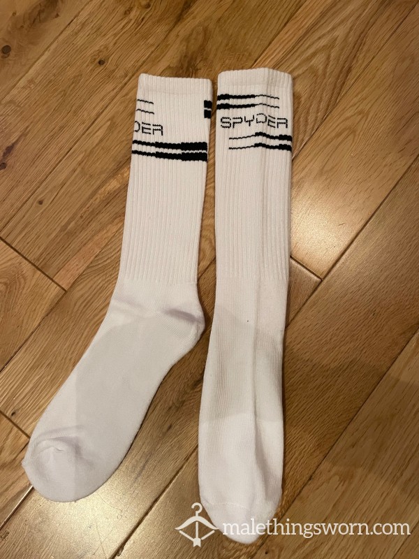 Spyder White Sports Crew Socks With Black Logo - Want To Sniff?