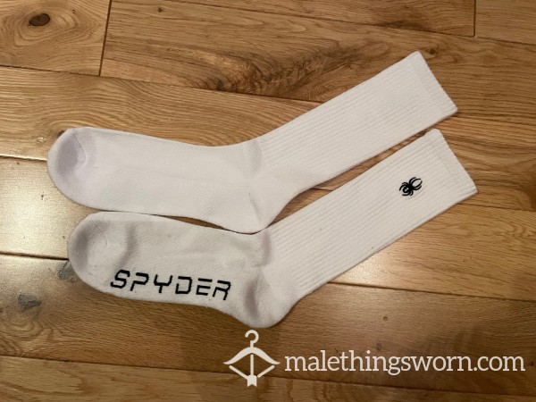 Spyder White Sports Crew Socks With Embroidered Black Spider Logo - Want To Sniff?