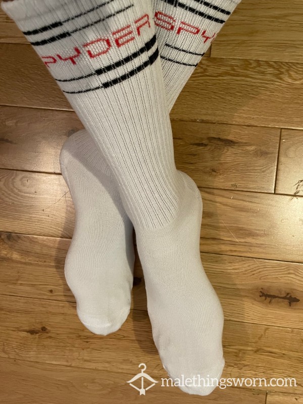 Spyder White Sports Crew Socks With Red Logo - Want To Sniff?