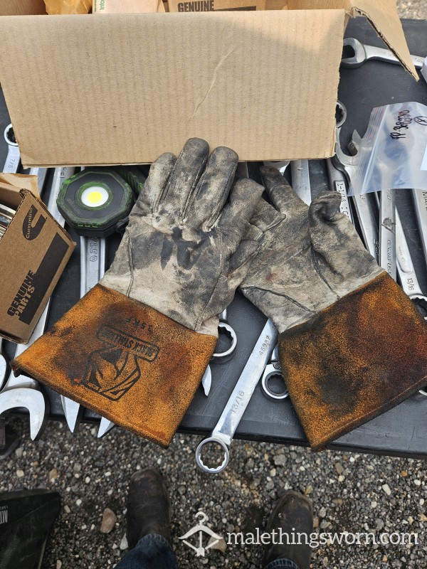 Sweaty Greasy Leather Work Gloves