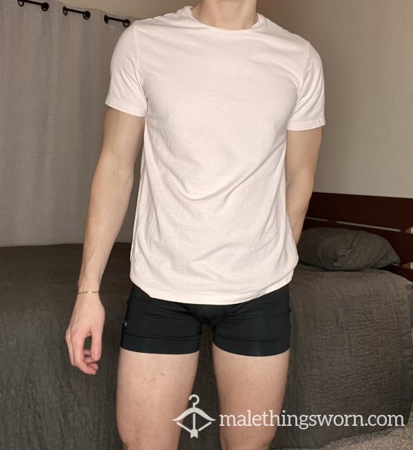 SWEATY T-SHIRT USED From A College Jock Twink Worn For 1 WEEK STRAIGHT (Faded Pink/White)