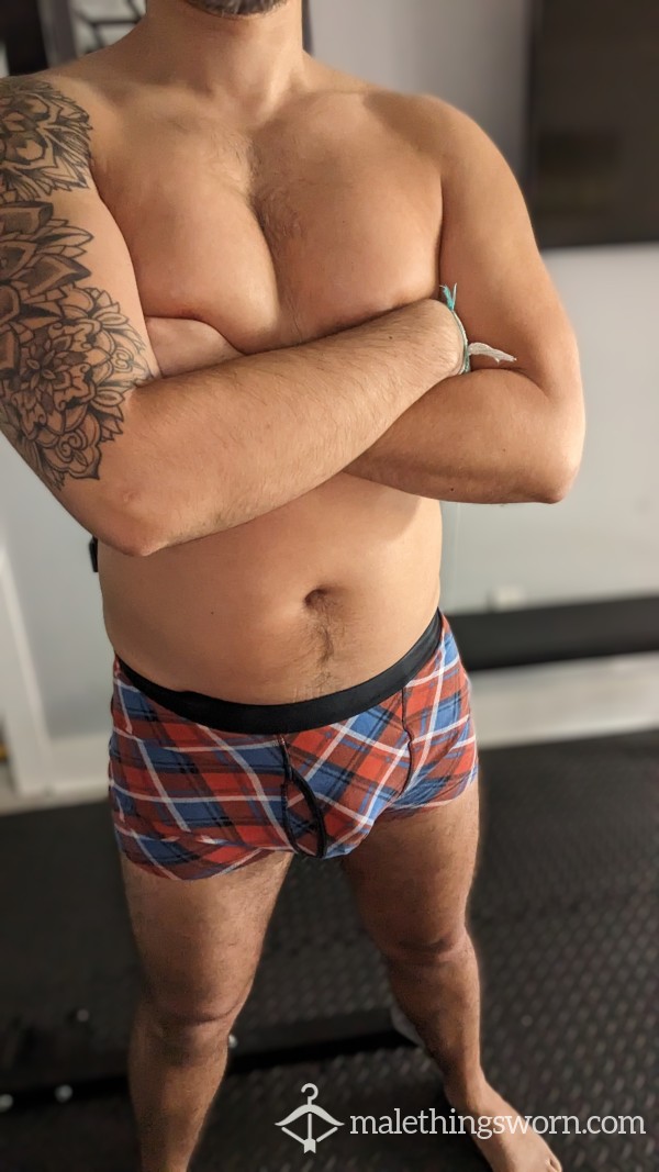 Sweaty, Used, Daddy Trunks (blue And Red Flannel) -- Customization Available