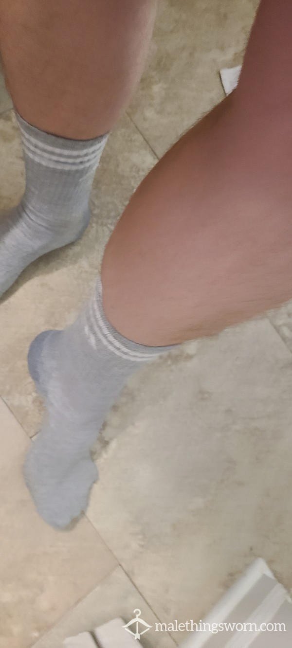 Sweaty, Worn Gray Adidas Athletic Socks