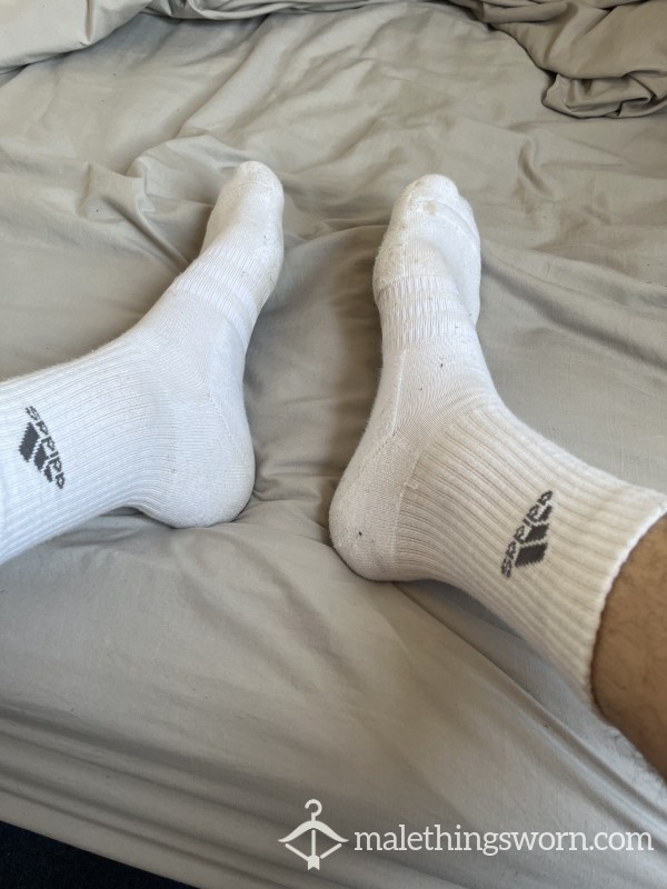 Sweaty Worn White Adidas Socks