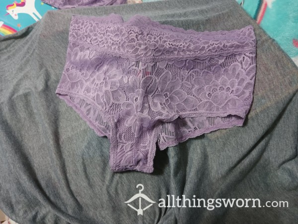 Sz Lg/xl Purple Lacy Boy Short Lacey Panties