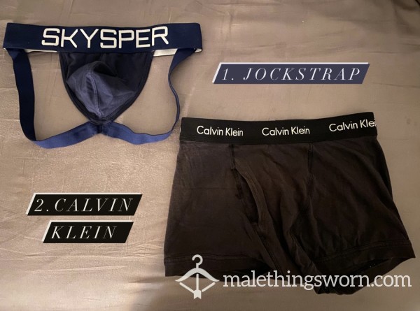 These Well Worn Calvin Klein Boxers And Jockstrap Have Been Stretched Out In The Crotch By My Thick Cock For The Past 2 Days And Counting