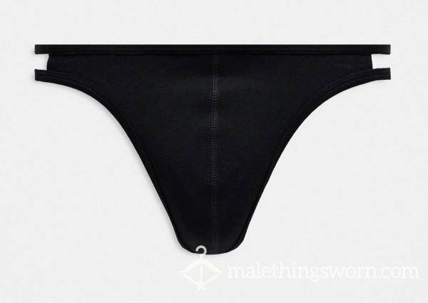 😘🍆🌈 Thick Black Cotton Thong 😘🍆🌈 - Cut Out Details On Each Side, Thick Quilted Crotch Area.....