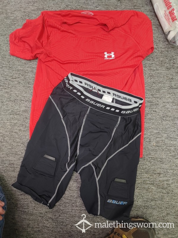 Under Armour Shirt And Bauer Jock Hockey Base Layer