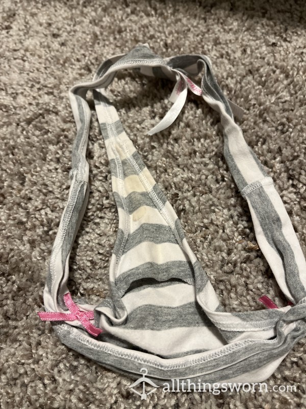 Used And Abused Striped Bow Thong
