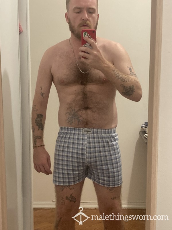 Used Blue Checkered Boxer Shorts/Trunks - You Can Have Them However You Want: Covered In Cum, Piss, Spit, Sweat, Stink... Whatever ;)