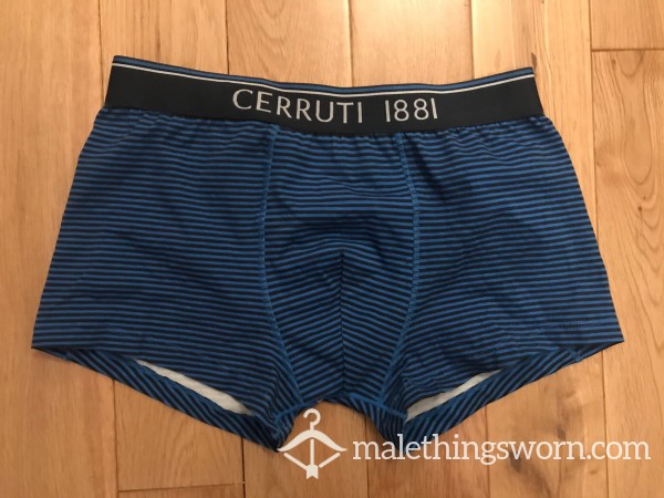 Used Cerruti 1881 Tight Fitting Blue Stripe Boxer Trunks (S)