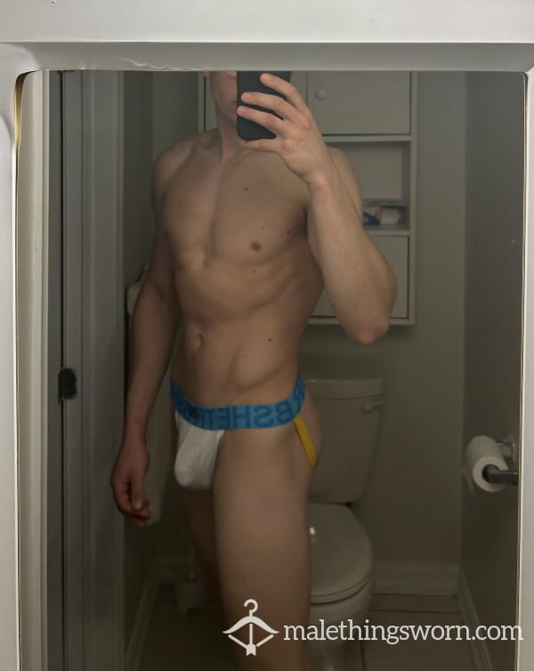 [SOLD] Used White/Blue Jockstrap Waiting To Be Customized