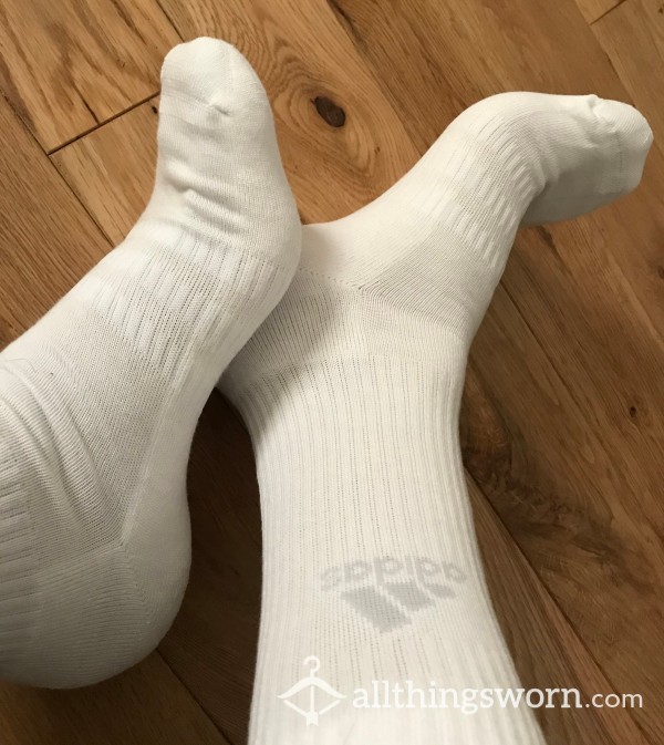 Used Men's Adidas White Sports Crew Socks - Ready To Be Customised For You