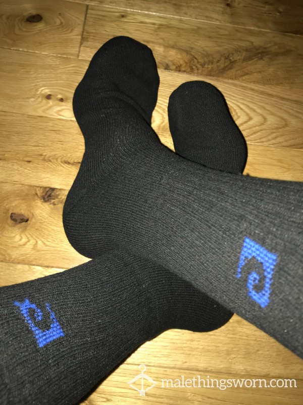 Used Men's Pierre Cardin Black Sports Crew Socks Blue Logo