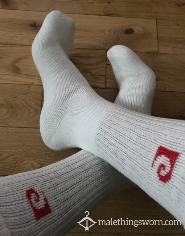 Used Men's Pierre Cardin White Sports Socks Red Logo